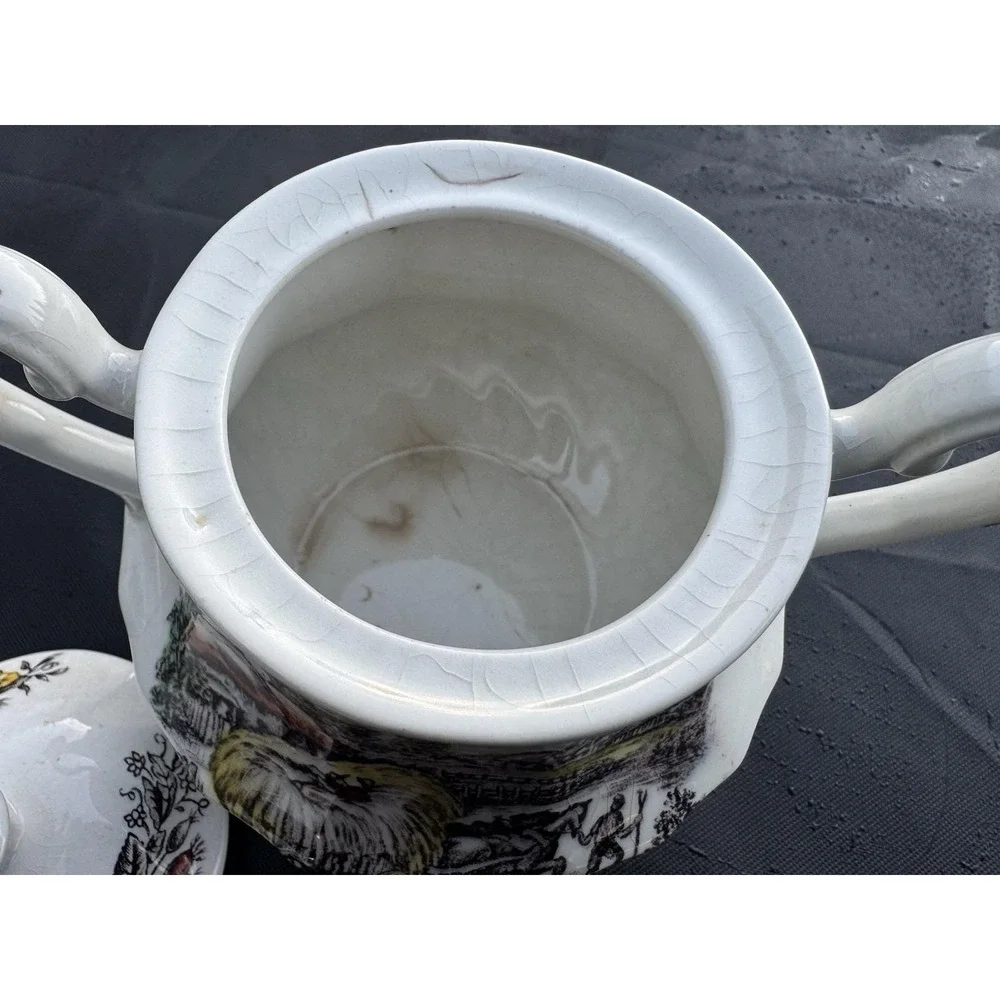 Yorkshire Hand Engraved Ironstone Sugar Bowl / Creamer Staffordshire England VTG